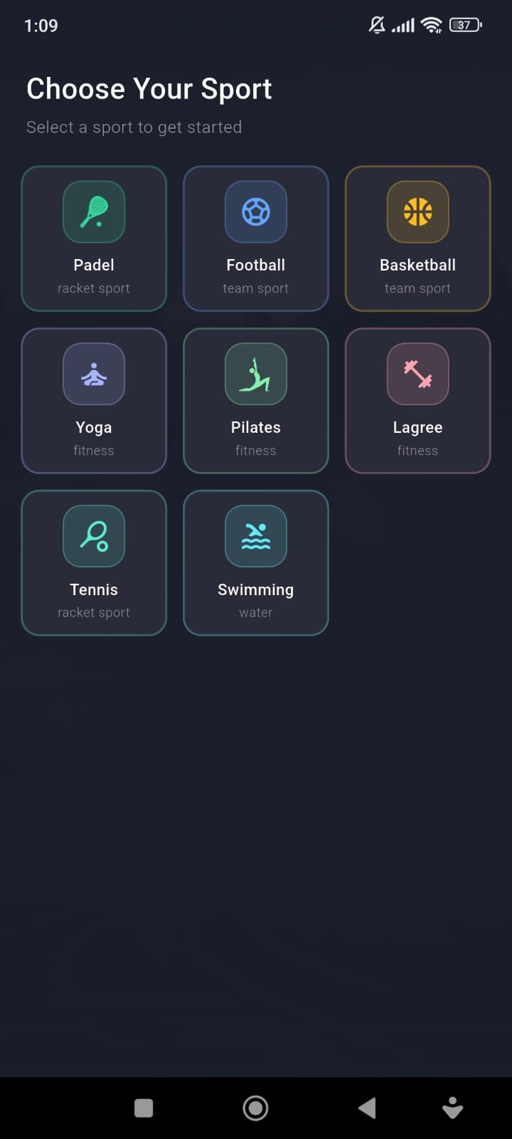 Multi-Sport Selector Screen